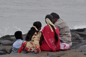 Family watching the waves Pondicherry 210813